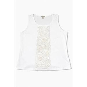 Dressbarn White Sleeveless Tank Top Women’s 2X Floral Rosette Cotton Blouse